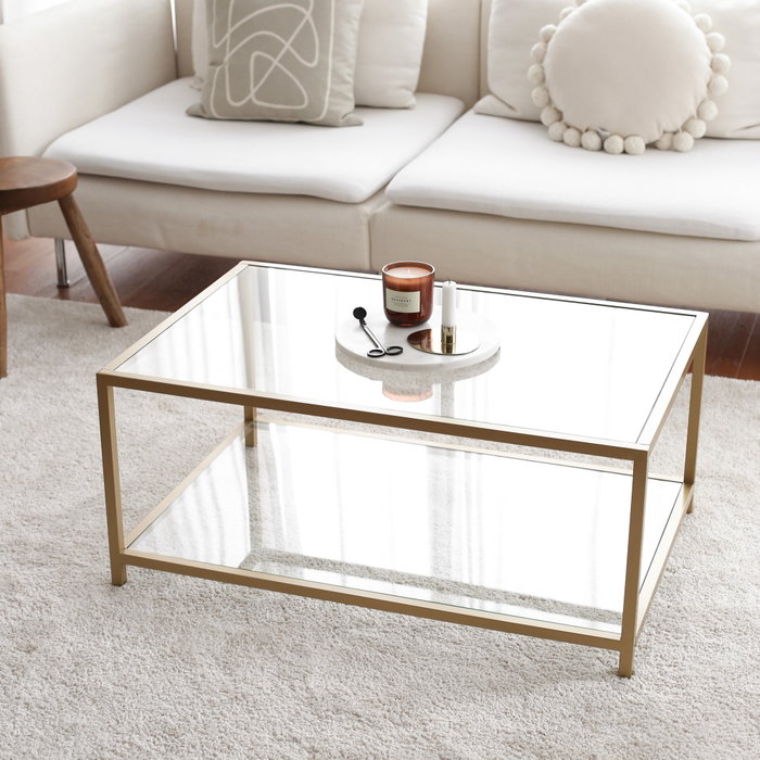 Hanah Home Astro Mesa de Centro con Cristal Templado Dorado
